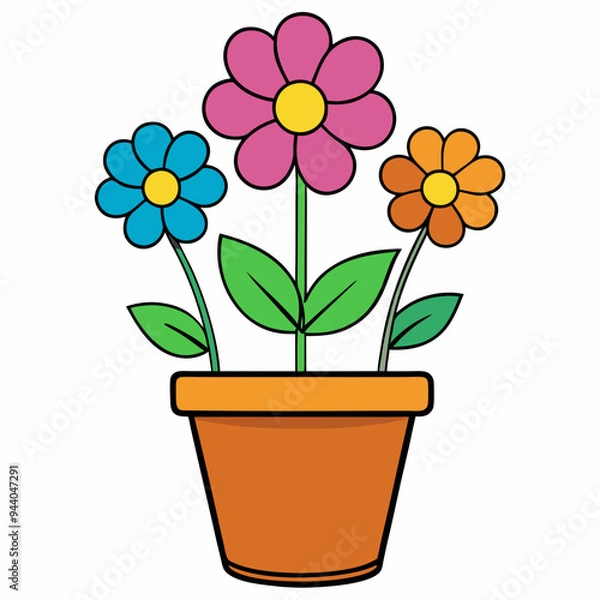 Fototapeta Colorful Flowering Plant Vector on White Background