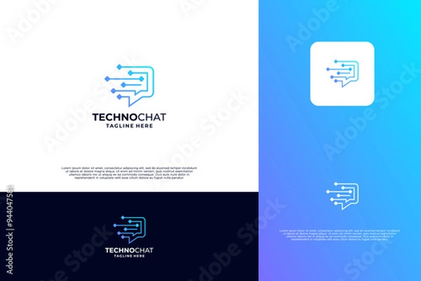Fototapeta Chat tech logo design with dot connection