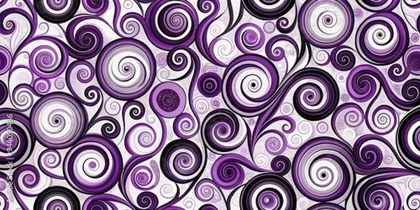 Fototapeta Purple Swirls A Psychedelic Abstract with Purple and Black Spirals on a White Background