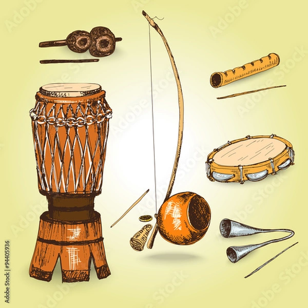 Fototapeta Collection of musical instruments of capoeira.