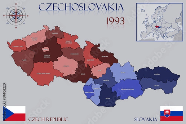 Obraz Map of Czechoslovakia