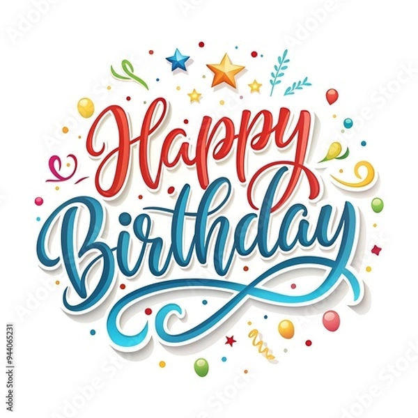 Fototapeta A colorful handwritten quotHappy Birthdayquot with decorative elements