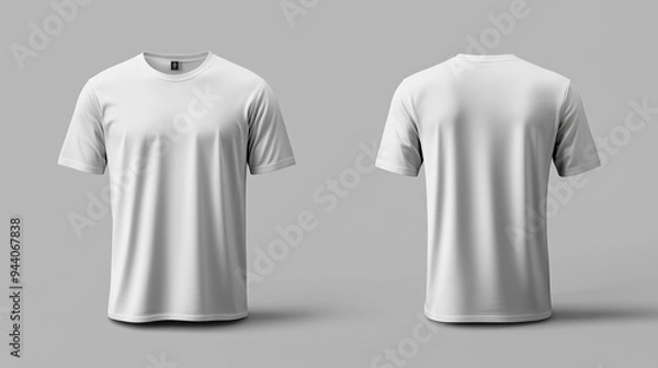 Fototapeta  Mockup koszulki przedstawia biały, gładki t-shirt w dwóch widokach: z przodu i z tyłu. Koszulka jest idealnie gładka i bez nadruków, co pozwala na wyraźne zobaczenie całej powierzchni materiału. 