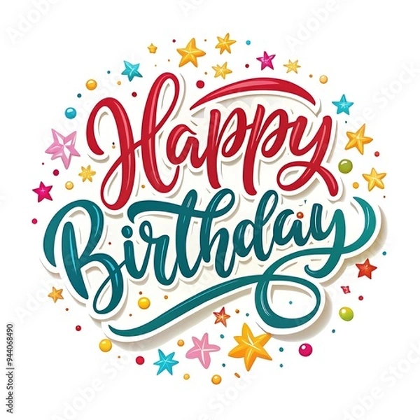 Fototapeta A colorful handwritten quotHappy Birthdayquot with decorative elements
