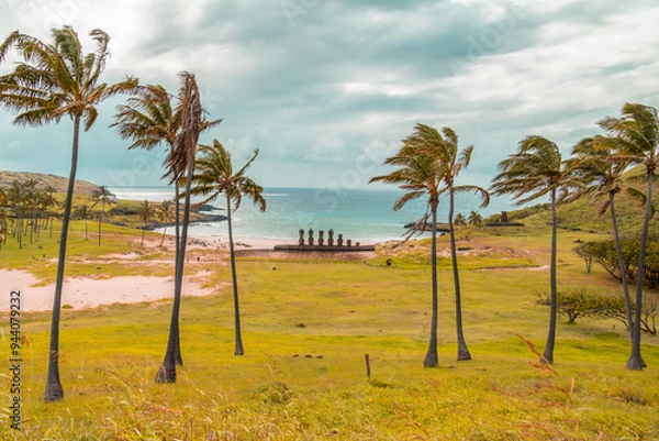 Fototapeta Easter Island or Rapa Nui - Anakena beach with Moai