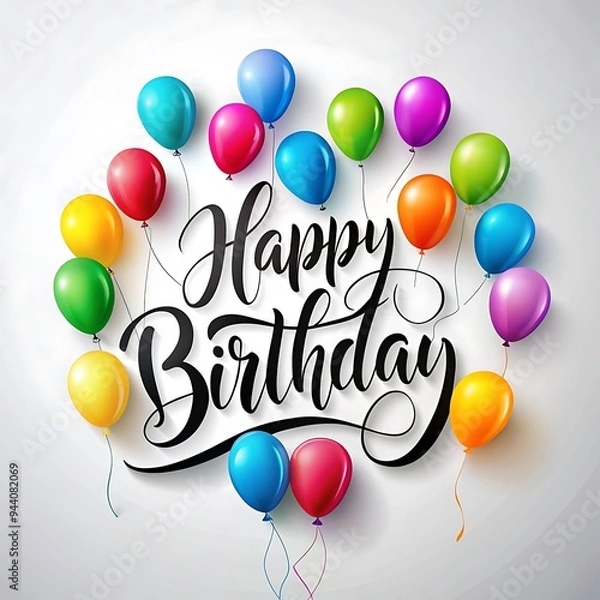 Fototapeta Happy birthday background with colored balloons