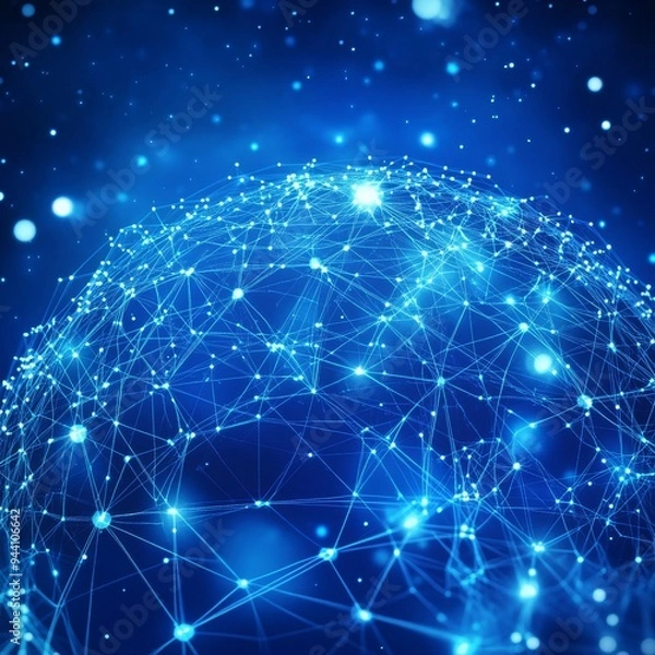 Fototapeta Glowing Blue Network Sphere, Digital Network, Abstract Technology, Interconnectivity