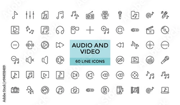Fototapeta Audio and Video Line Icons. Audio and Video concept icons. Thin line icons set.