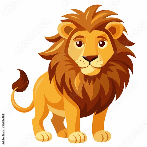 Fototapeta Cartoon Illustration of a Friendly Lion Standing on a White Background