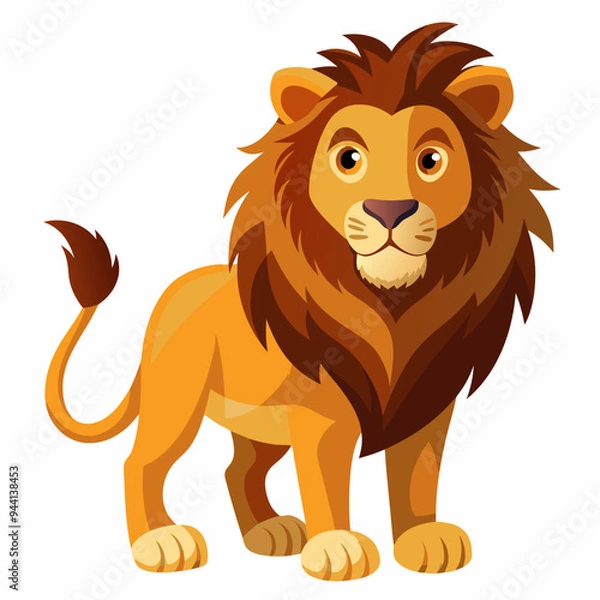 Fototapeta A Cartoon Illustration of a Lion Standing on a White Background