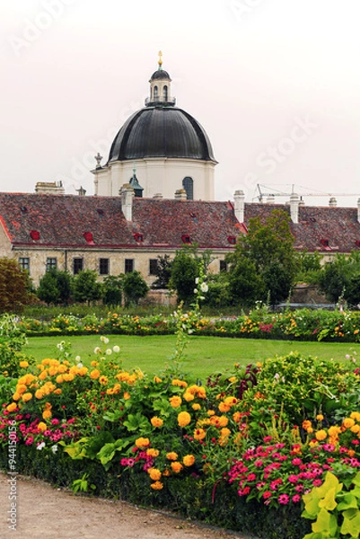 Obraz Beautiful Palace Gardens in Lower Belvedere and Salesianer church in Vienna, Austria. View of Monastery of the Salesian nuns.
