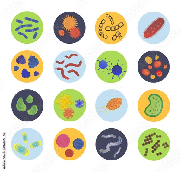 Fototapeta Bacteria virus vector icons set