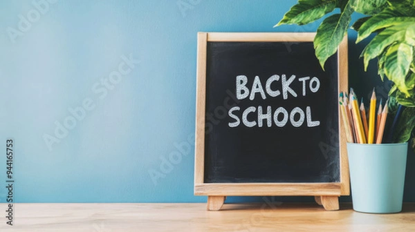 Fototapeta Back to school chalkboard on minimalistic background, education concept