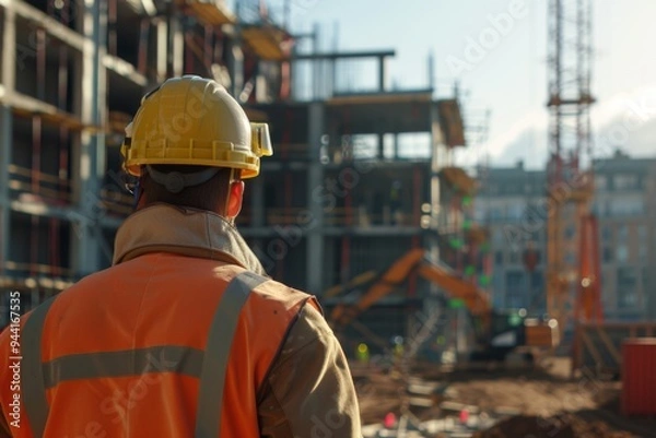 Fototapeta Civil engineer looking at a construction site