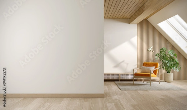 Obraz Wall Mounted mock up ,A loft home and a living room in a relaxed and personal style,  and wood floor ,3d render
