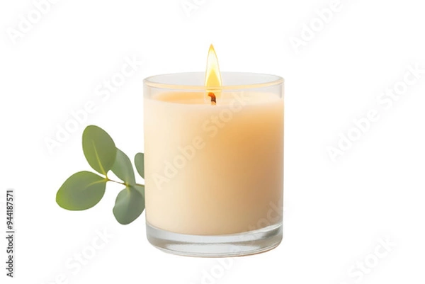 Fototapeta A serene candle with a warm glow, perfect for creating a relaxing atmosphere in any space isolate on transparency background