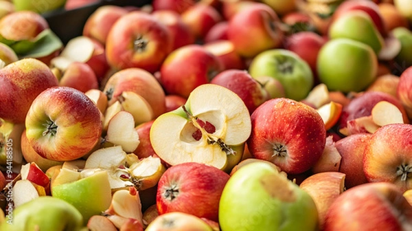 Fototapeta Apple core leftover among heap of fresh red