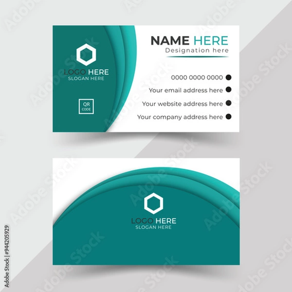 Obraz Creative and modern business card design with dark cyan and cyan and lite cyan color Clean and simple business card template stylish background white color text cyan black elegant business card design