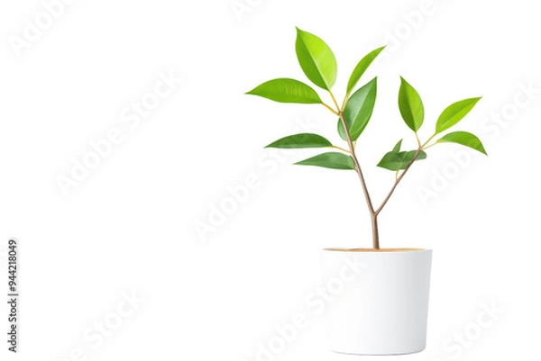 Fototapeta A vibrant green plant in a minimalistic white pot, perfect for home decor and bringing a touch of nature indoors isolate on transparency background