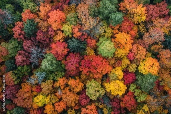 Fototapeta Aerial View of a Forest in Autumn Colors