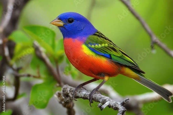 Obraz Painted Bunting Bird. Most Colorful Bird in North America's Forests