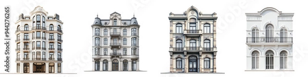 Fototapeta set of combination of contemporary and historical building aesthetics, Aesthetic Synthesis of Modern and Traditional Architecture, on a transparent backgrounds