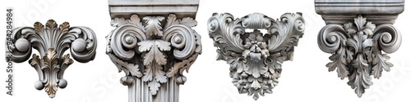 Fototapeta set of A room design presented with a close-up of the decorative elements of a historic building, detailed views of historic architectural elements room design, on a transparent backgrounds