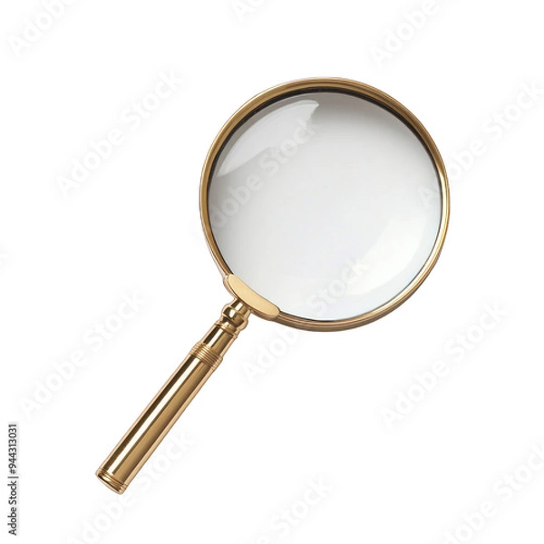 Fototapeta A golden magnifying glass symbolizes curiosity and exploration, perfect for themes of investigation and discovery. transparent background