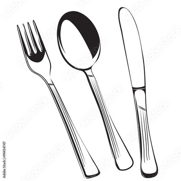 Obraz Cutlery set(fork,spoon and knife)outline silhouette vector