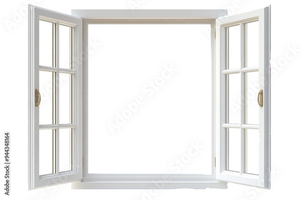 Fototapeta Modern and minimal house window for interior decoration isolated on background, open office glass window frame.
