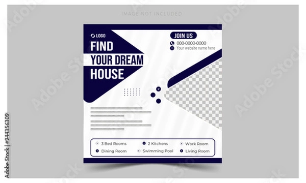 Obraz Real estate house social media post or square banner template.Editable Post Template Social Media Banners.
