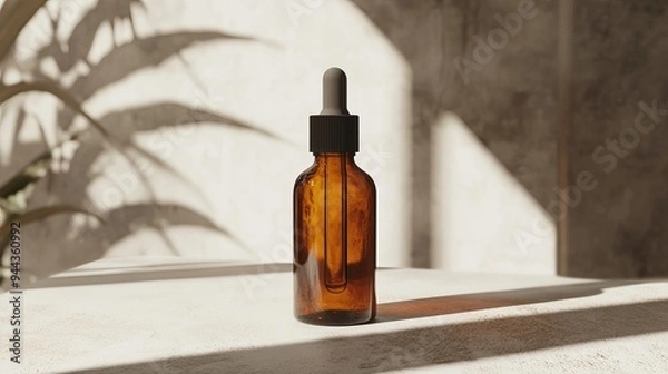 Fototapeta A mockup design featuring an amber dropper bottle