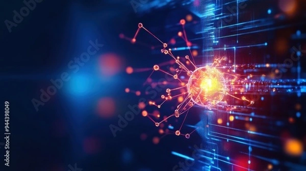 Obraz Futuristic Quantum Particles Colliding in Advanced Tech Environment with Glowing Elements - Ultra-Realistic Science Concept