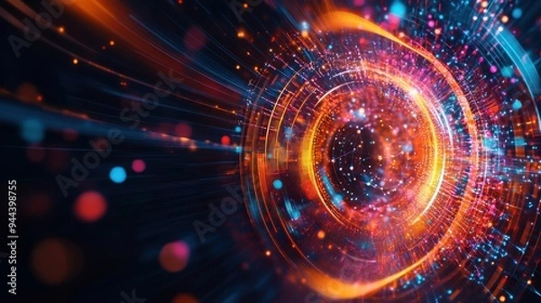 Obraz Quantum Particles in Motion - Hyper-Realistic Futuristic Tech Background Illustrating Quantum Computing and Subatomic Science