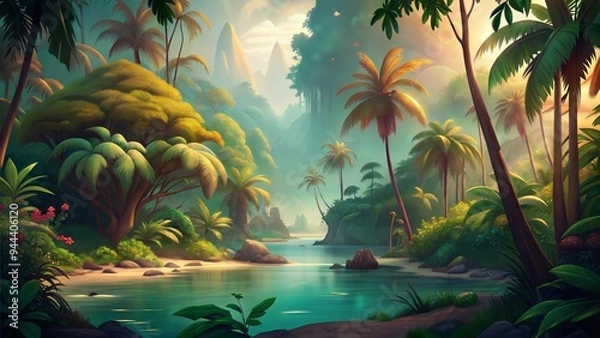 Fototapeta retro lush tropical jungle islands background