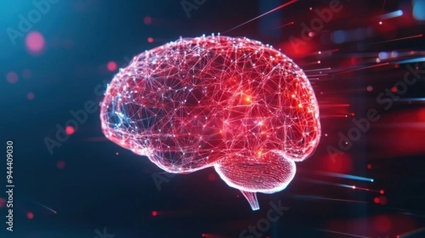 Fototapeta Technological Evolution: Ultra-Realistic Digital Brain with Intricate Neural Network Patterns