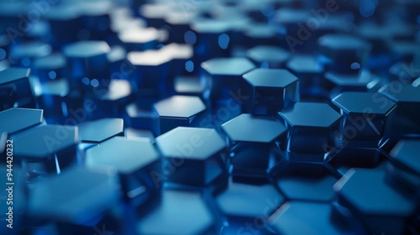 Fototapeta Abstract background. Blue technological hexagonal background. Copy space.