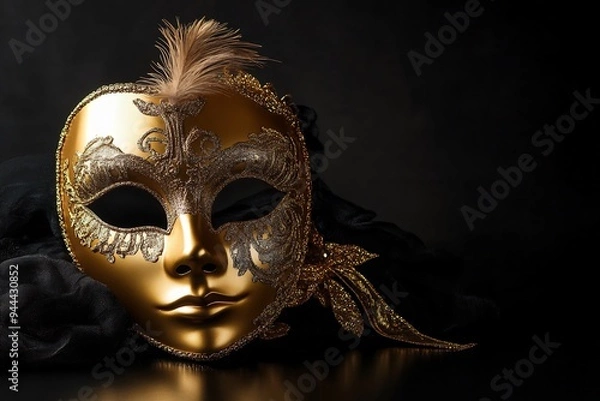 Fototapeta gold mask and an elegant Venetian carnival mask on a black background