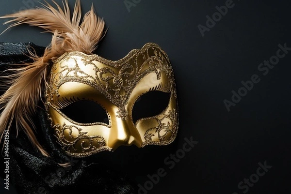 Fototapeta gold mask and an elegant Venetian carnival mask on a black background