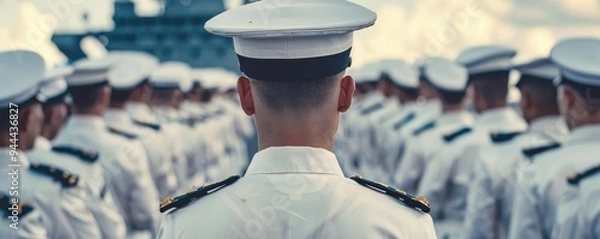 Obraz Rear view of naval officer observing a group formation.