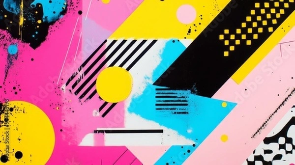Obraz Vibrant abstract mural featuring bold colors and geometric patterns in an urban setting