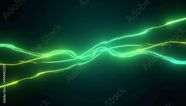 Fototapeta Energetic dynamic lines of neon green and yellow cut sharply across a deep midnight blue background creating intense visual contrast.