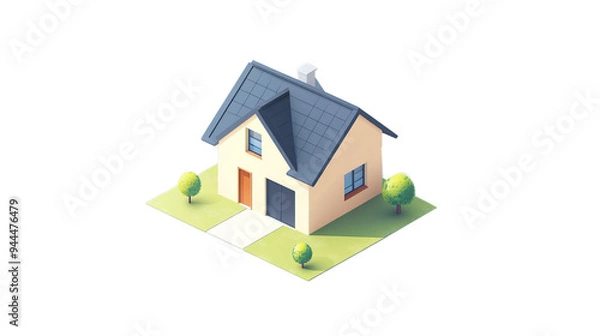 Fototapeta Minimalism house isometric isolated on a white background