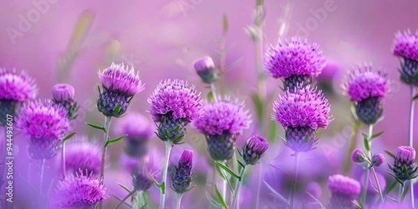 Fototapeta Capturing the alluring charm of Cirsium ferum a mesmerizing wildflower featuring vibrant purple blossoms through striking close up photographs with a shallow depth of focus