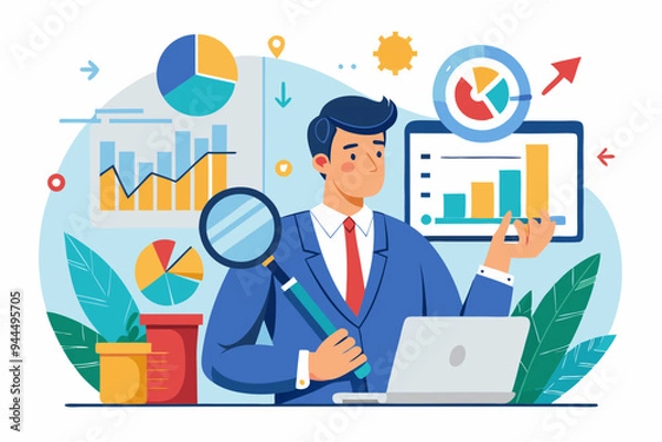 Obraz Investing data analysis to search for profit opportunity, financial chart and graph information, graph indicator for stock market trader, statistic concept, businessman investor on financial chart
