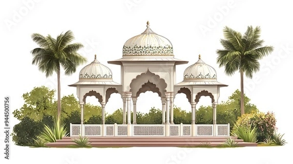 Fototapeta Mughal Garden illustration,Mughal Garden elements collection,Mughal Garden wedding invitation,Mughal Garden frame