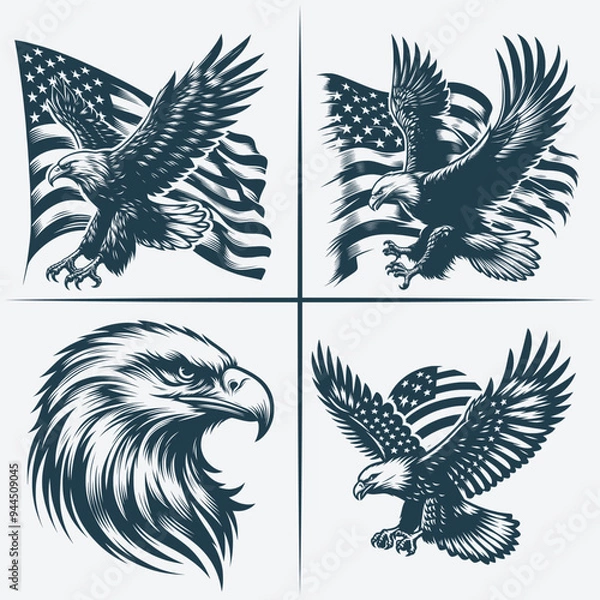 Obraz Eagle  vector Bundle file ,Black and white Eagle silhouette file, Eagle svg vector silhouette Bundle file