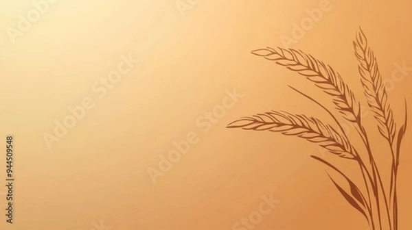 Fototapeta Wheat stalks drawn on a brown gradient background, representing agriculture and the harvest season..