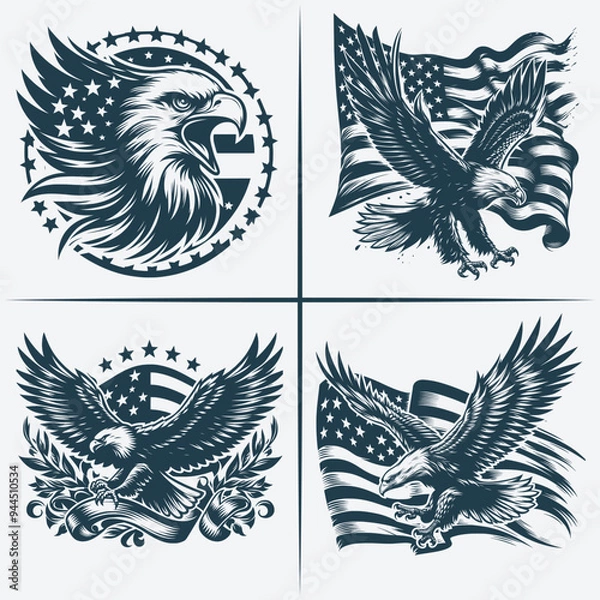 Obraz Eagle  vector Bundle file ,Black and white Eagle silhouette file, Eagle svg vector silhouette Bundle file