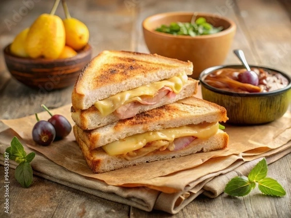 Obraz  ham and pear grilled cheese sandwich